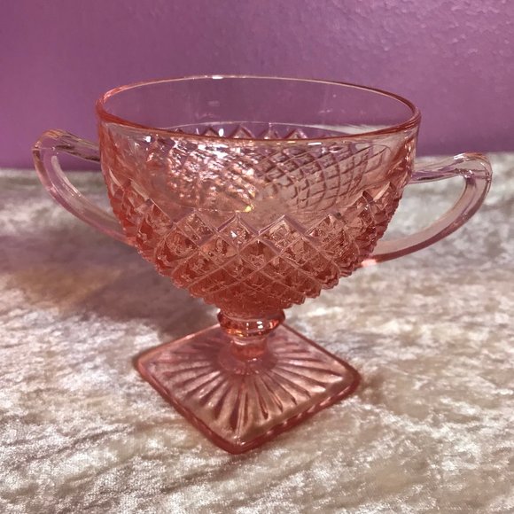 Anchor Hocking Fun Miss America Pink Vintage Sugar Dish GUC Retro Kitchen Server - Picture 3 of 5